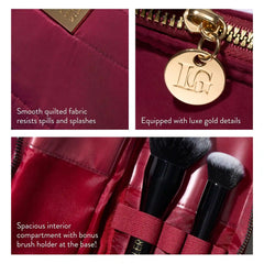 Quilted Makeup Bag with Brush Case, Burgundy